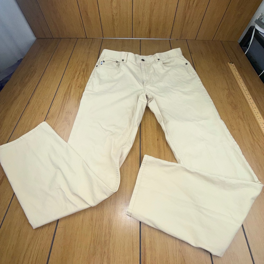 Brooks Brothers Mens Tan Khaki 5 Pocket Straight Leg Pants 36x34 Cotton Stretch